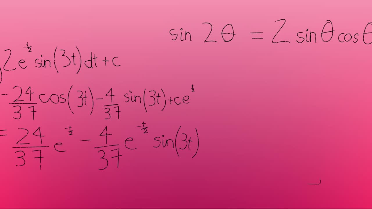 animación de fórmulas matemáticas escritas a mano sobre un fondo rosa