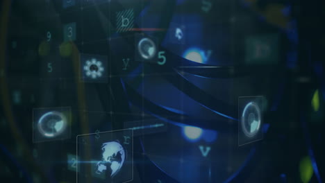 procesamiento de datos de seguridad cibernética y escáneres redondos contra un fondo azul