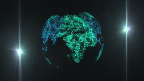 animación de luces que se mueven sobre el globo sobre un fondo negro.