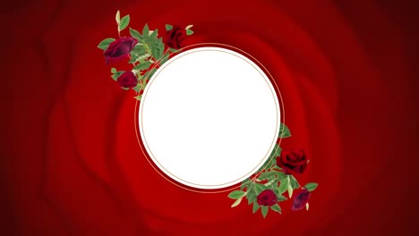 Weißer-Kreis-Mit-Blättern-Und-Rosen-über-Roter-Rose