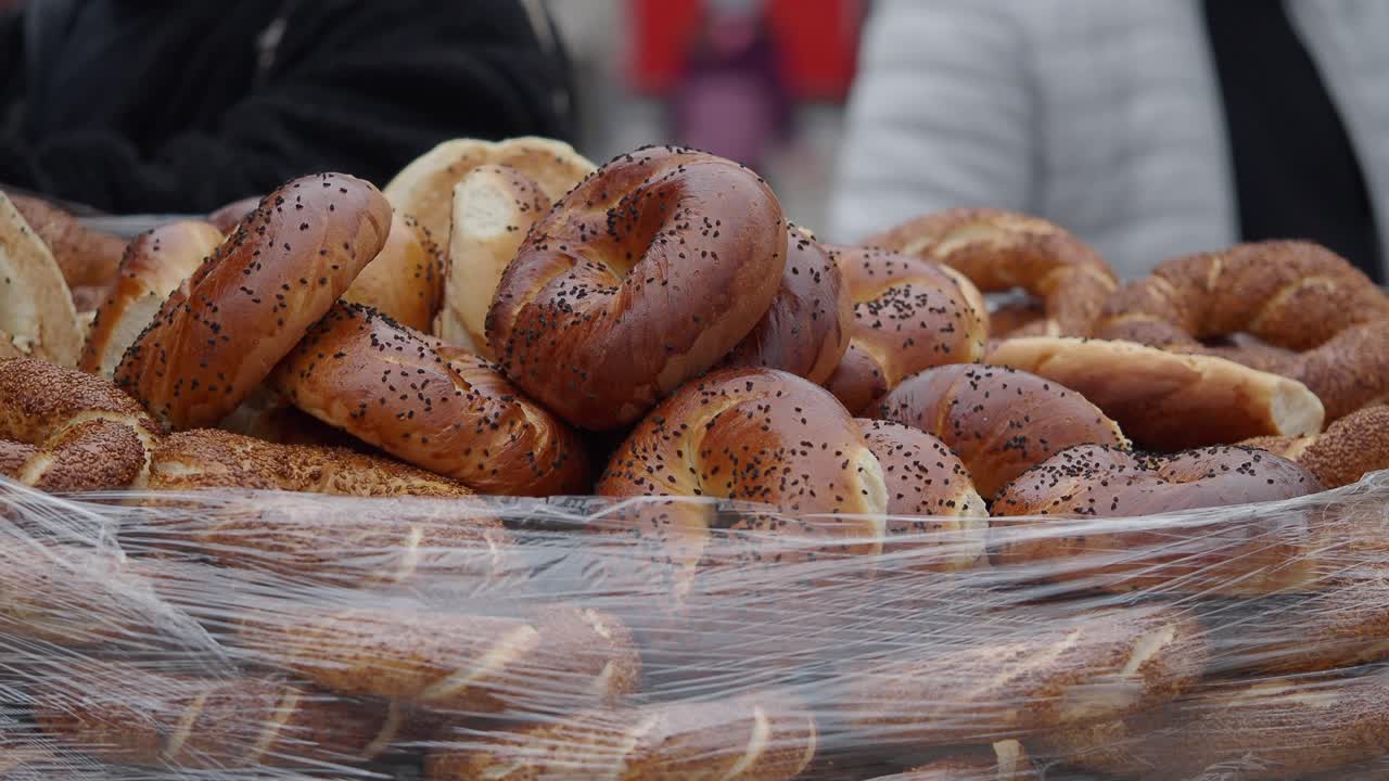 Close-up of Freshly Baked Traditional Turkish Simit and Bread