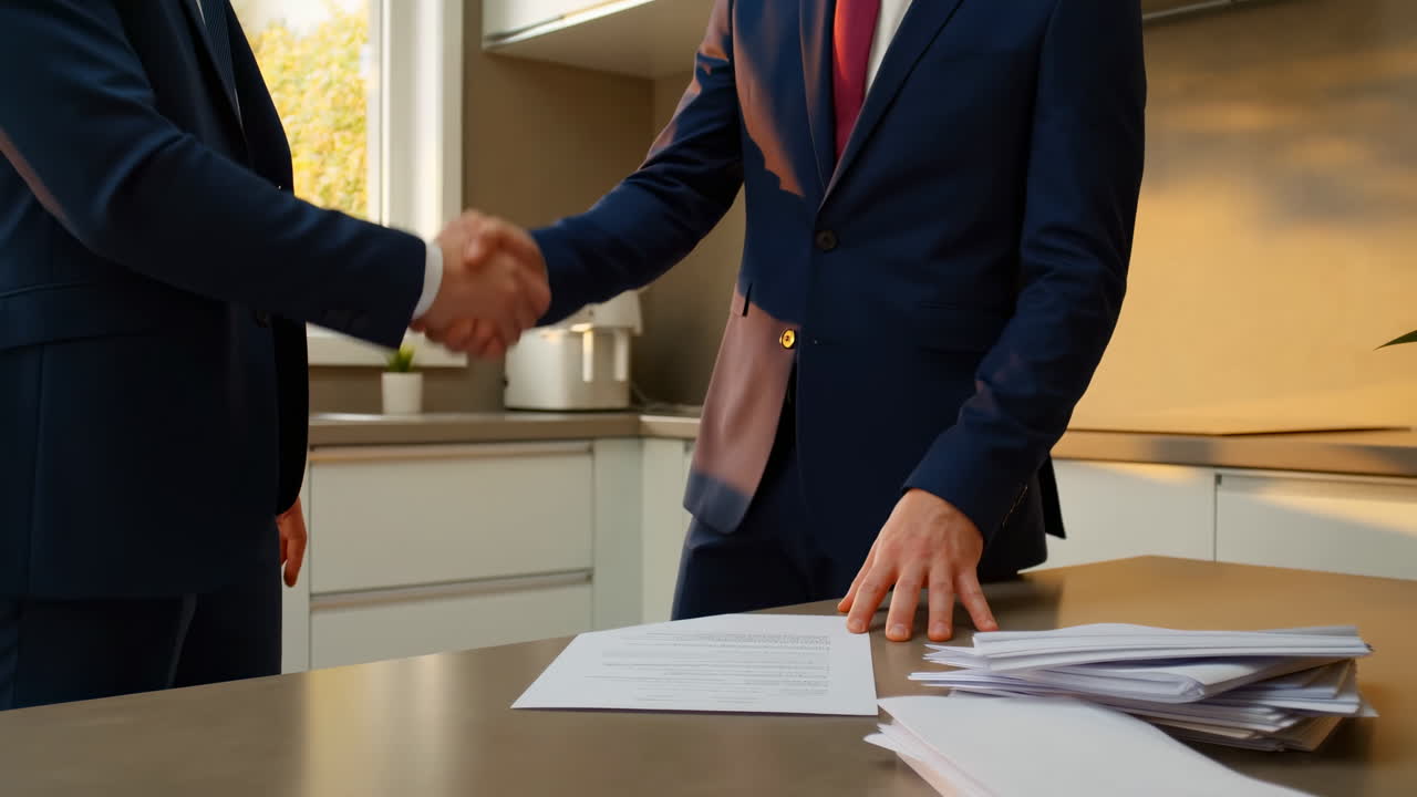 Dois empresários apertam a mão por causa de um contrato