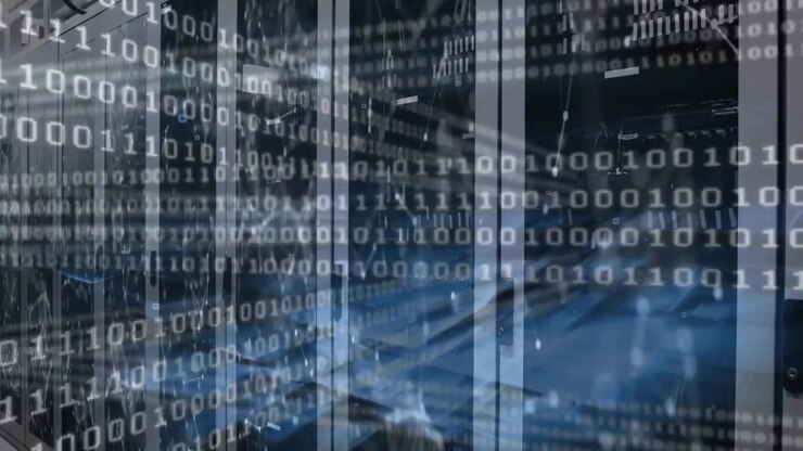 Digital Data Streams Over Server Rack Background
