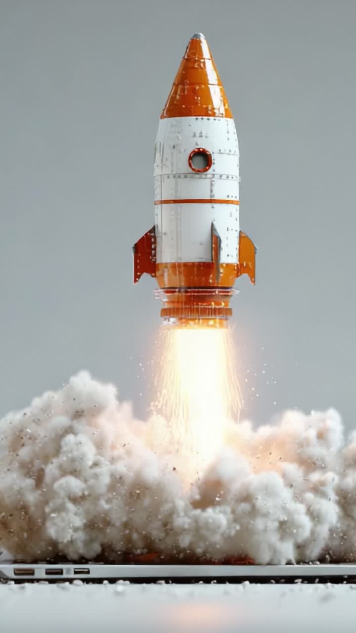 Captivating Launch Sequence: A Model Rocket Ignites and Ascends Amidst Clouds of Smoke, Showcasing the Power and Excitement of Space Exploration in a Stunning Visual Representation