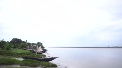 sailing boat stand on the bank of river ganges