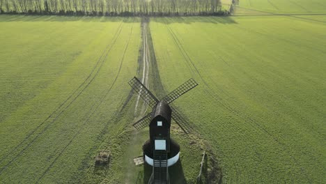 Aerial-Bird's-Eye-View-of-Pitstone-Windmill-in-Buckinghamshire,-England