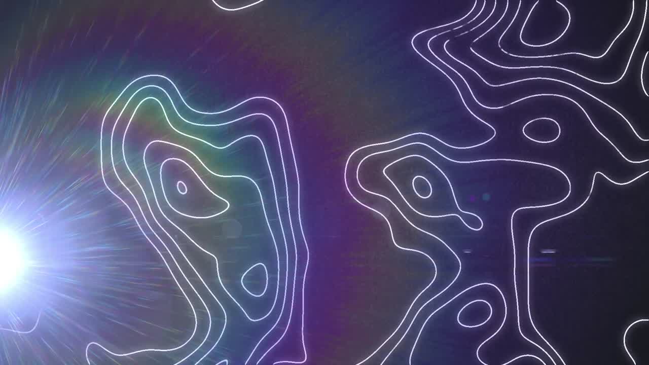 검은 바탕에 움직이는 모양과 빛의 흔적의 애니메이션