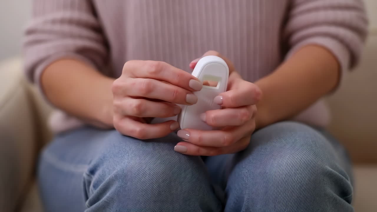 Woman holding a pregnancy test