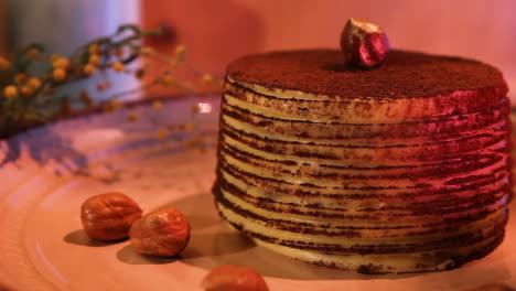 delicious round stack of freshly cooked pancakes -close up