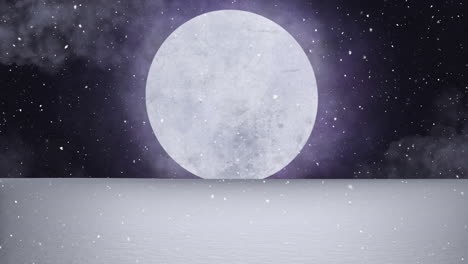 animation of snow falling over moon and winter landscape