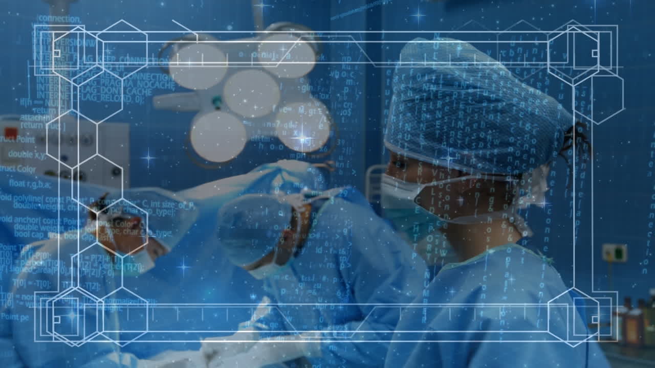 animación del procesamiento de datos sobre diversos médicos varones y mujeres