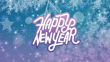 animation of snow falling over happy new year text
