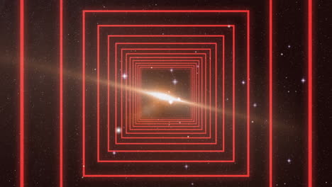 animación digital de formas cuadradas rojas en movimiento sin fisuras contra estrellas brillantes en el espacio