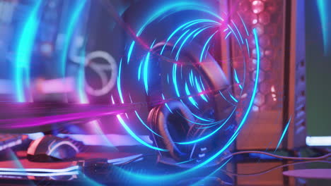 animación de senderos de luz de neón sobre equipos informáticos de videojuegos
