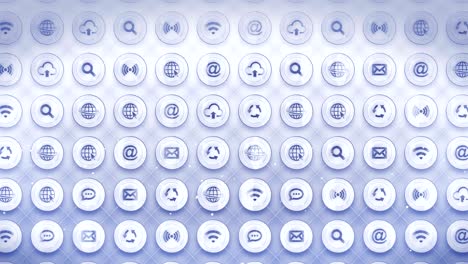 conjunto de iconos web, fondo de comunicación en internet, animación de bucle cg,