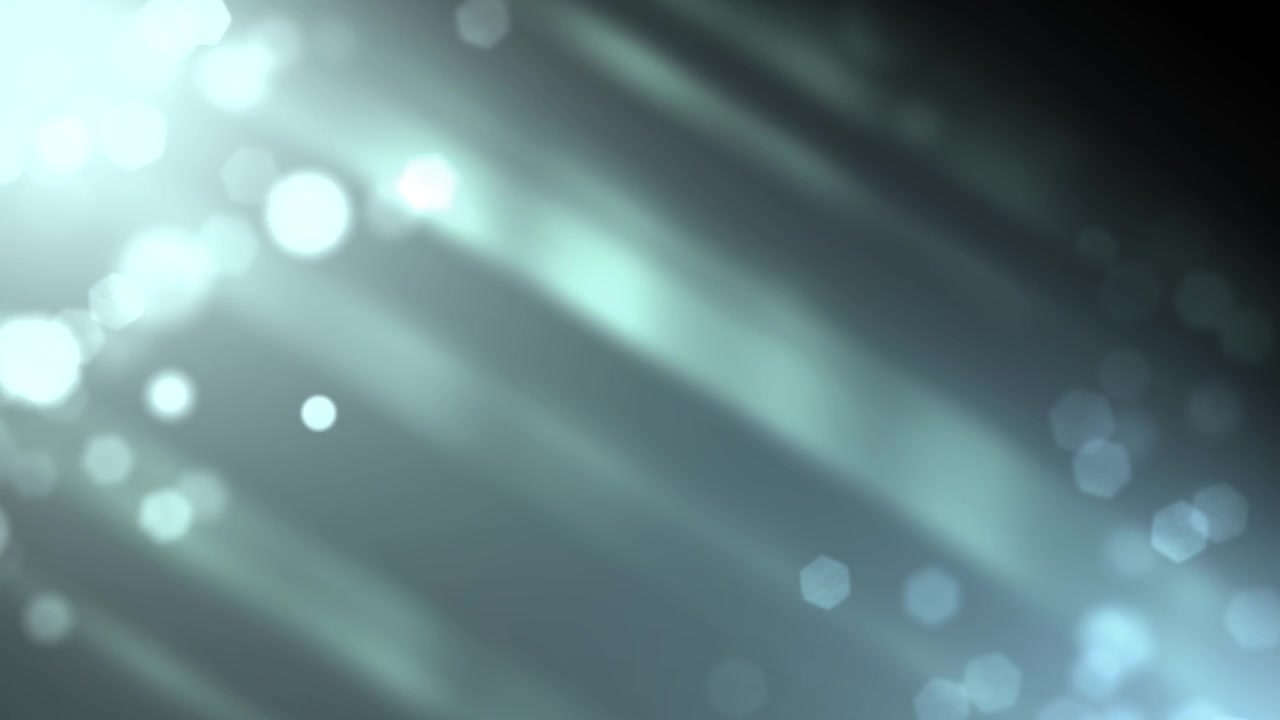 Abstract Light Rays and Hexagonal Bokeh Particles Flowing on Dark Background