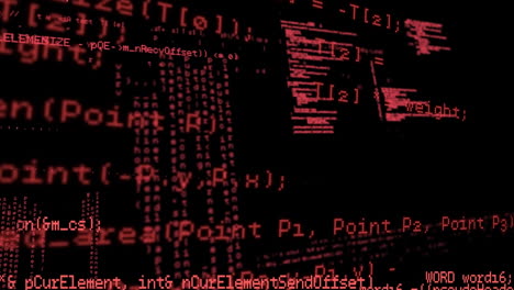 animación de datos rojos y procesamiento de información sobre un fondo oscuro