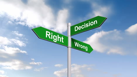 Right-wrong-decision-signpost-against-blue-sky-