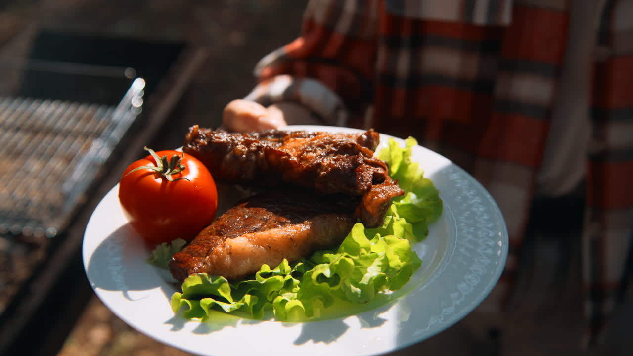 Grilled Steak with Tomato and Salad