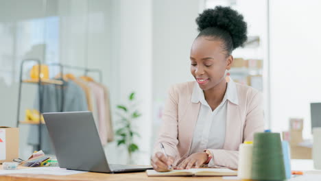 Black-woman,-laptop-and-writing-in-ecommerce