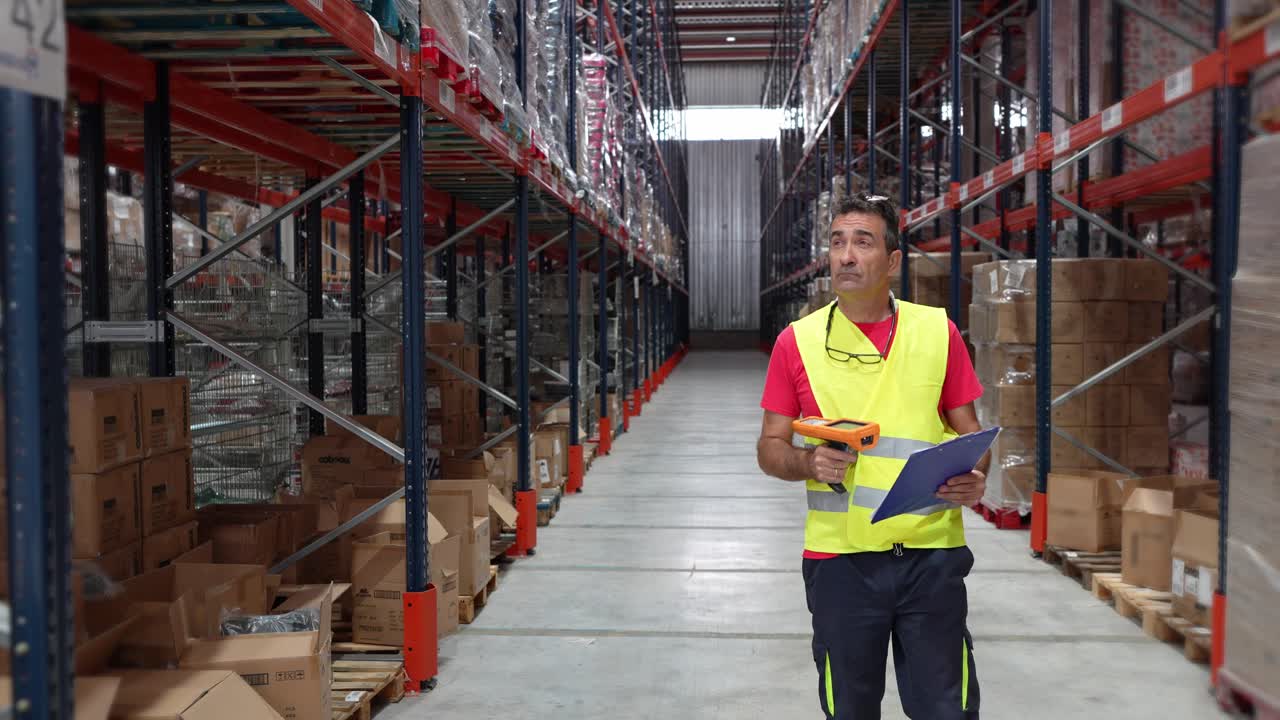 Lavoratore di magazzino che ispeziona l'inventario