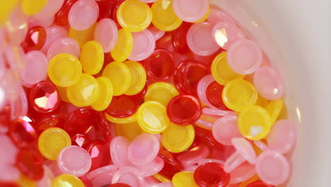 close-up of colorful translucent round counters