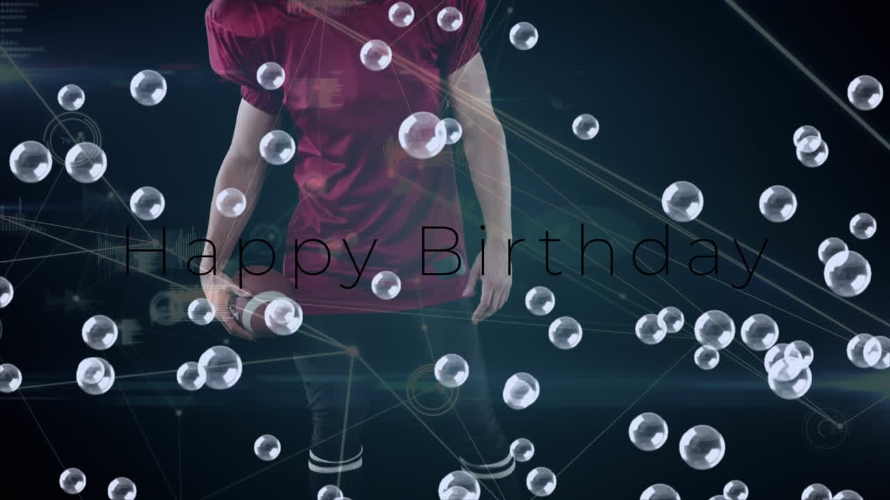 백인 남성 미국 축구 선수에 대한 데이터 처리 및 생일 축하 문자의 애니메이션