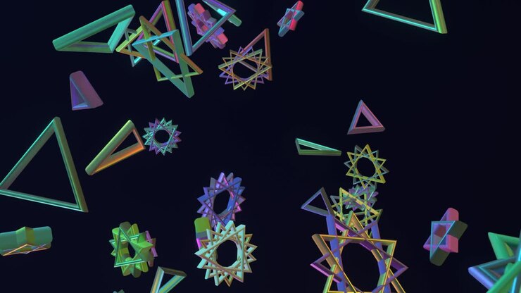 Futuristic shape, flying, animation of an abstract objects. Dynamic technology concept background.