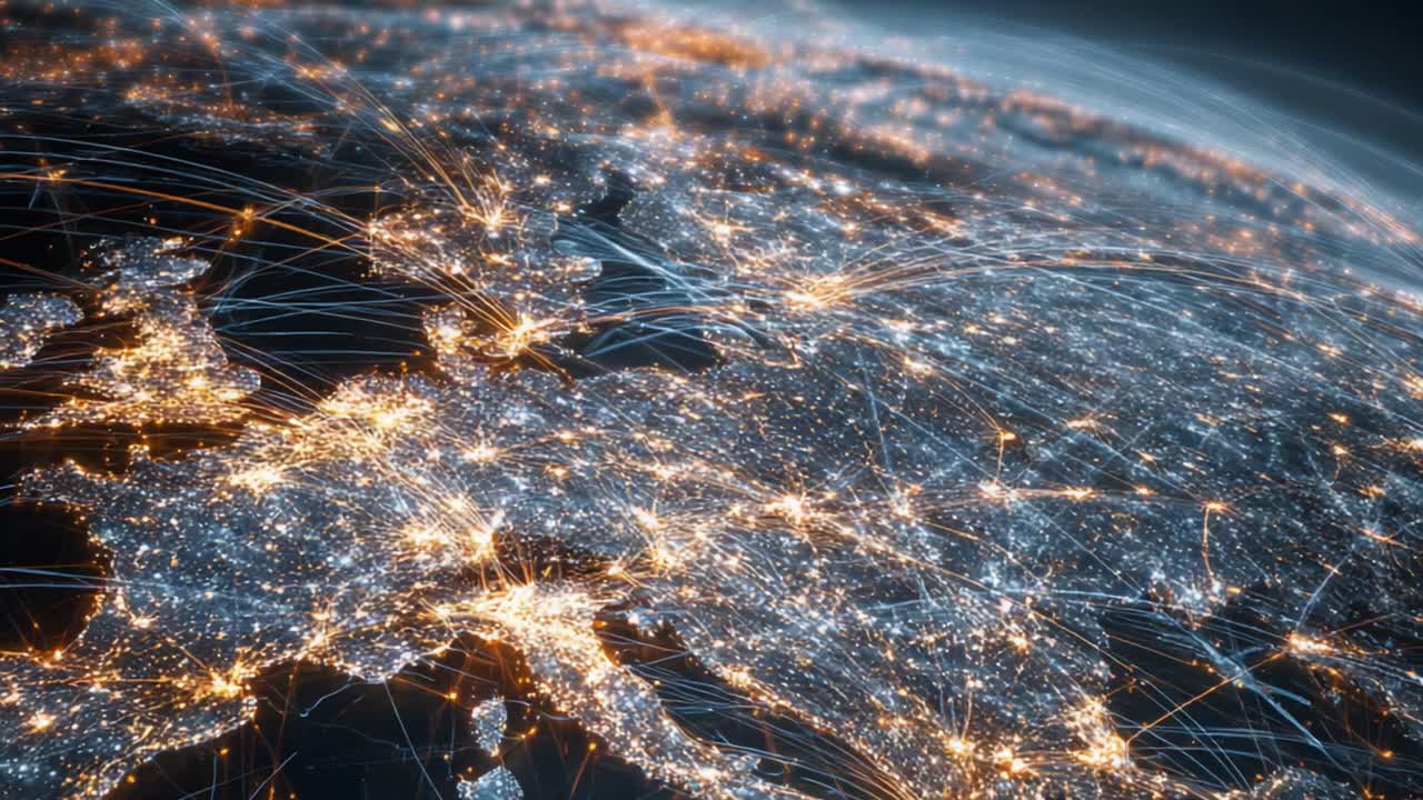 A Stunning Visual of Europe at Night: Illuminated Cities and Digital Connections Showcasing the Interconnectedness and Vitality of Urban Life from Above
