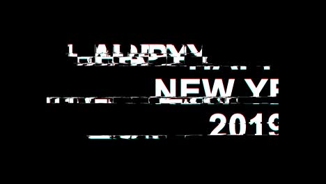 happy new year 2019 glitch effect text digital tv distortion 4k loop animation