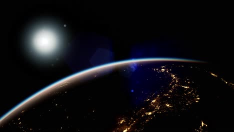 space, sun and planet earth at night