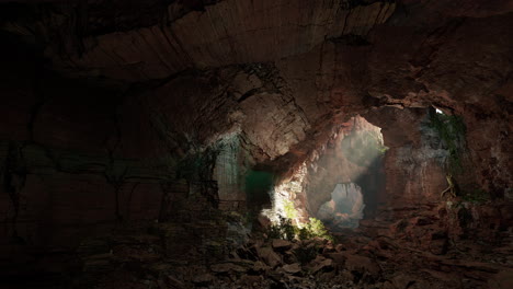 sunlight streaming into a dark cave entrance