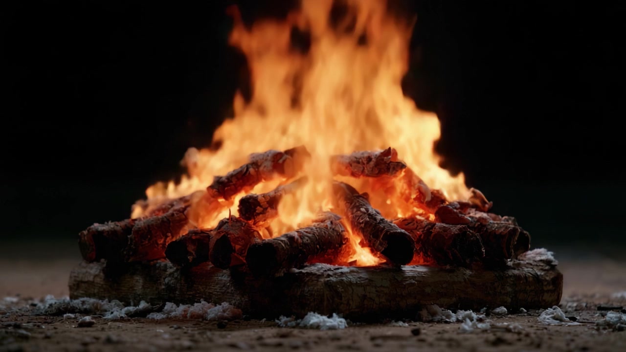 Fiamme affascinanti che danzano su legna da ardere: una sinfonia visiva di energia elementare e bellezza naturale in un ambiente accogliente.