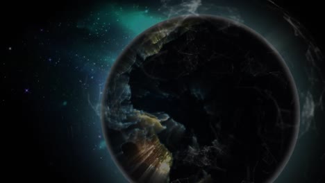 animation of red pattern over globe and glowing light trails