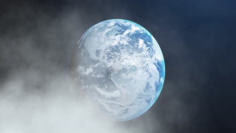 animation of clouds of smoke over globe on blue background