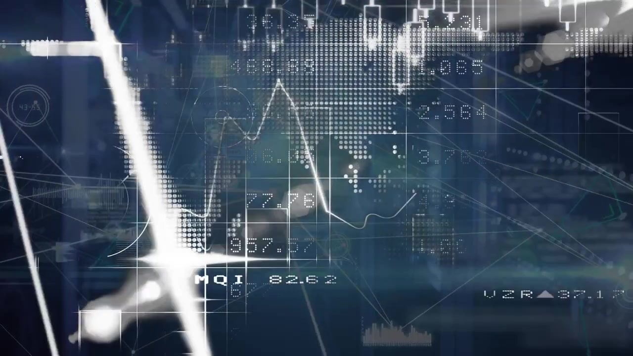 Animation of financial data processing over server room