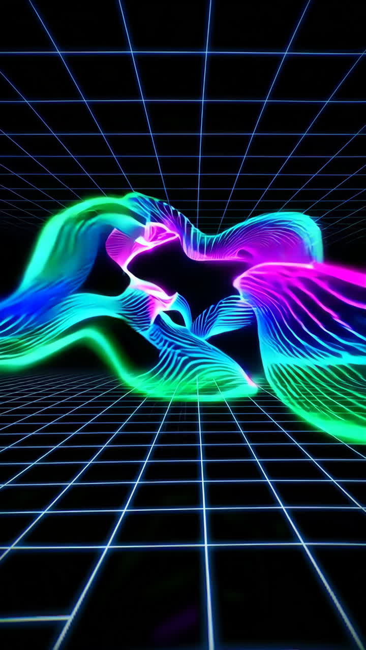 Vibrant Abstract Neon Grid with Flowing Light Trails