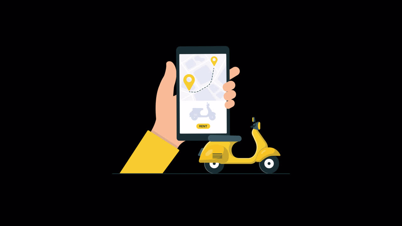 Animated Hand Using Mobile App to Rent a Scooter