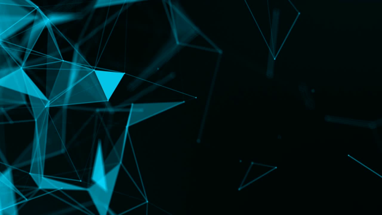 4K Abstract web background. polygon lines and dots moving randomly on dark gray/black background. Seamless loop.