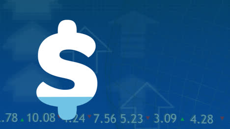 animación del signo de dólar que se llena con azul y procesamiento de datos financieros