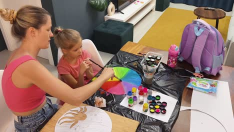 mother and daughter painting together