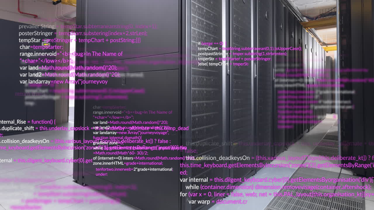 Purple and white data processing over computer server room