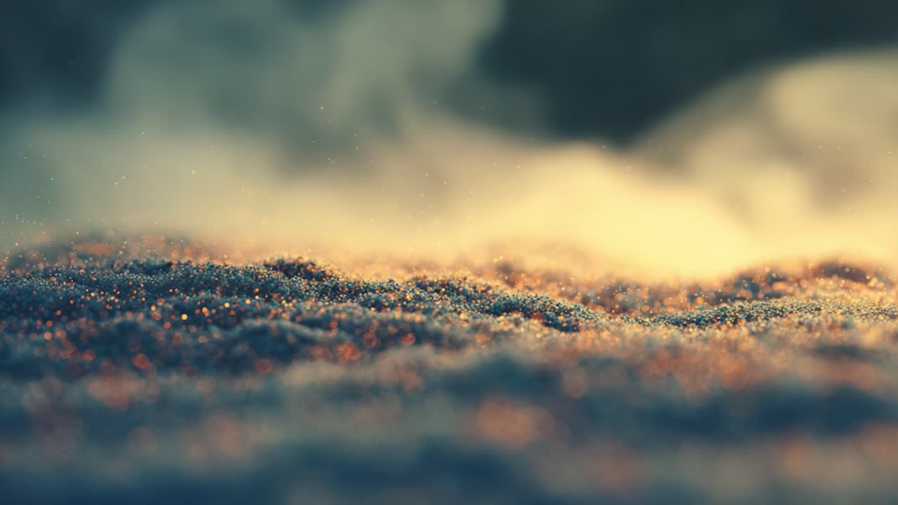 A Captivating Close-Up of Glittering Particles and Soft Wave-like Textures Illuminated by a Warm Glow, Capturing the Essence of Serenity and Natural Beauty in the Environment