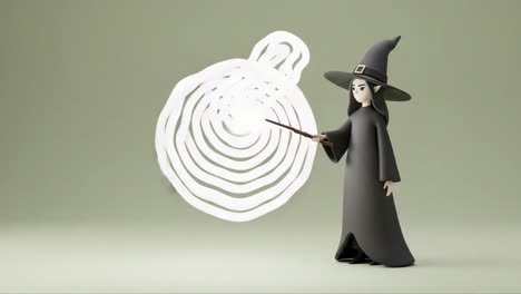 a mysterious witch casting spells: exploring the enchantment of magic with a wand and swirling light in stunning minimalist art style