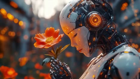 robot holding a flower