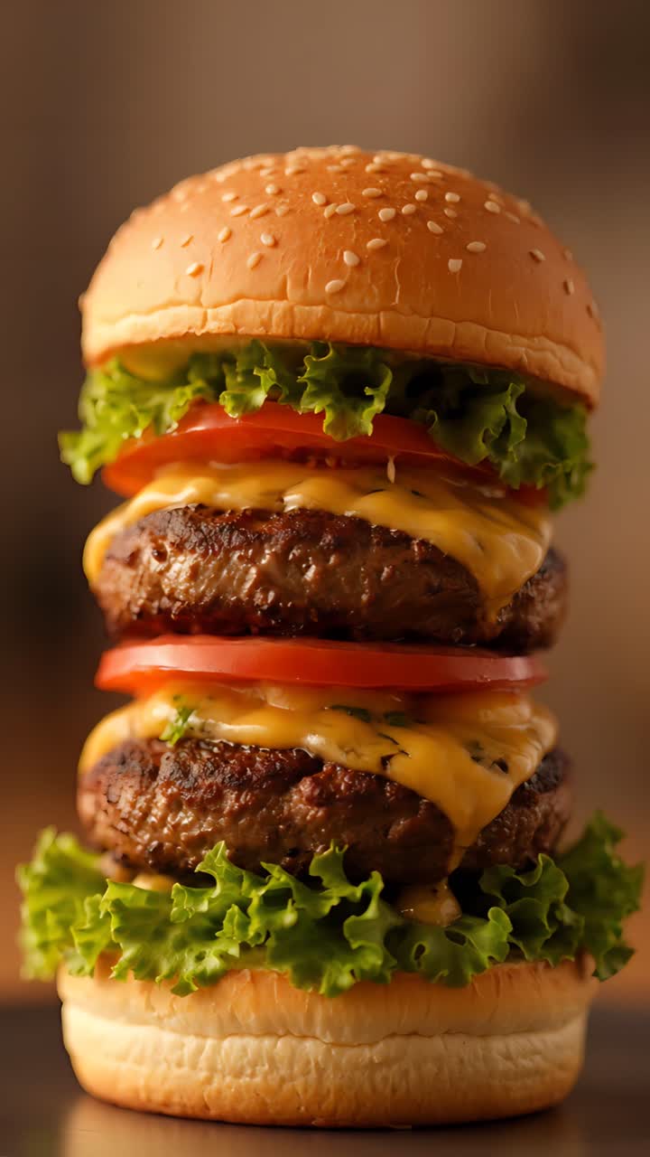 Hamburger Succoso Primo Piano Sfondo Bokeh 4K