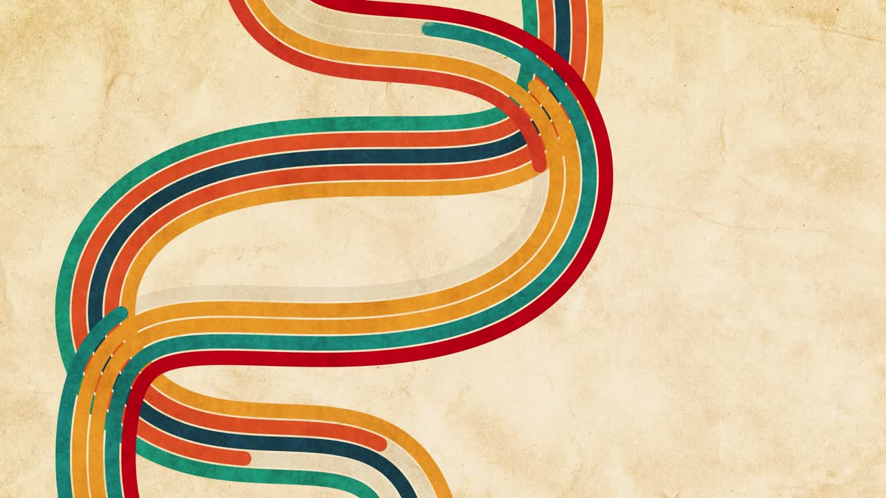 Abstract Retro Colorful Lines Animation on Vintage Paper Background