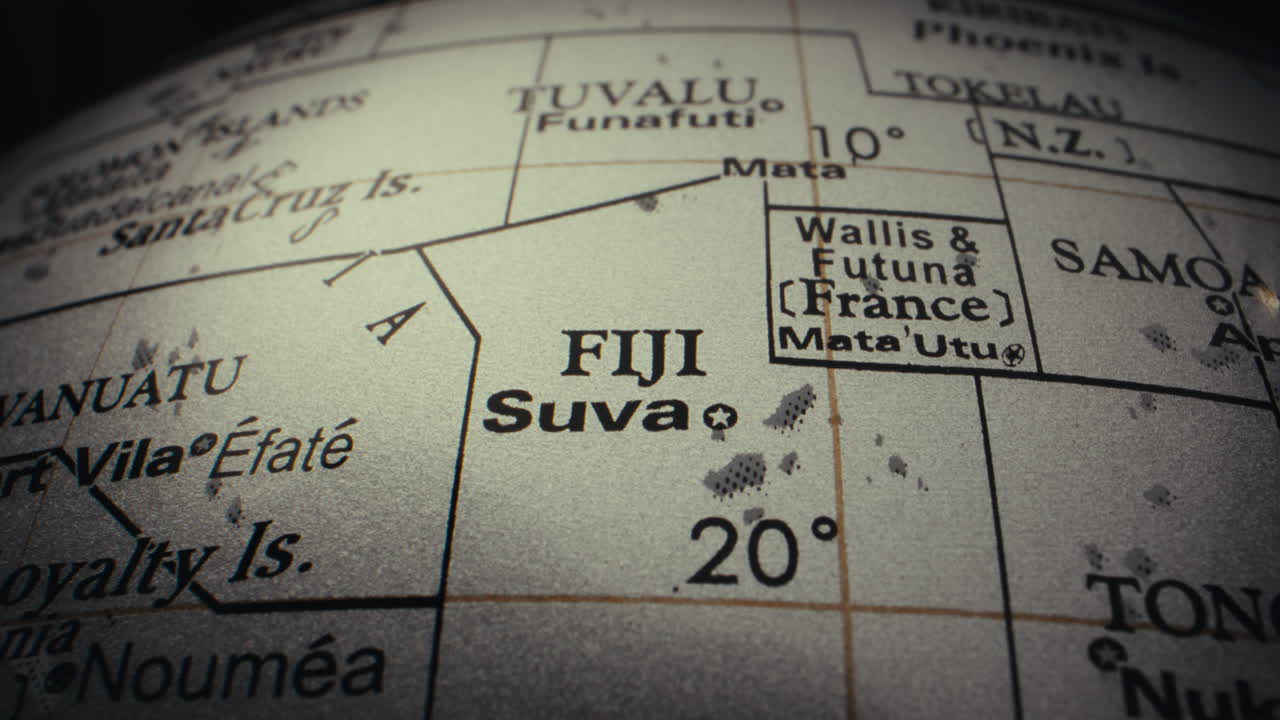 Close-up of a World Globe Map, Centered on Fiji