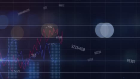 Animation-of-changing-numbers-over-statistical-data-processing-against-colorful-spots-of-light