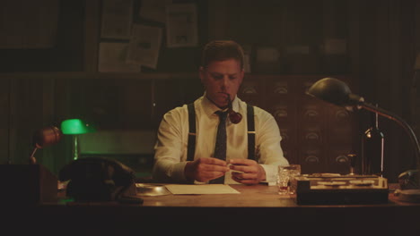 detective en su escritorio.